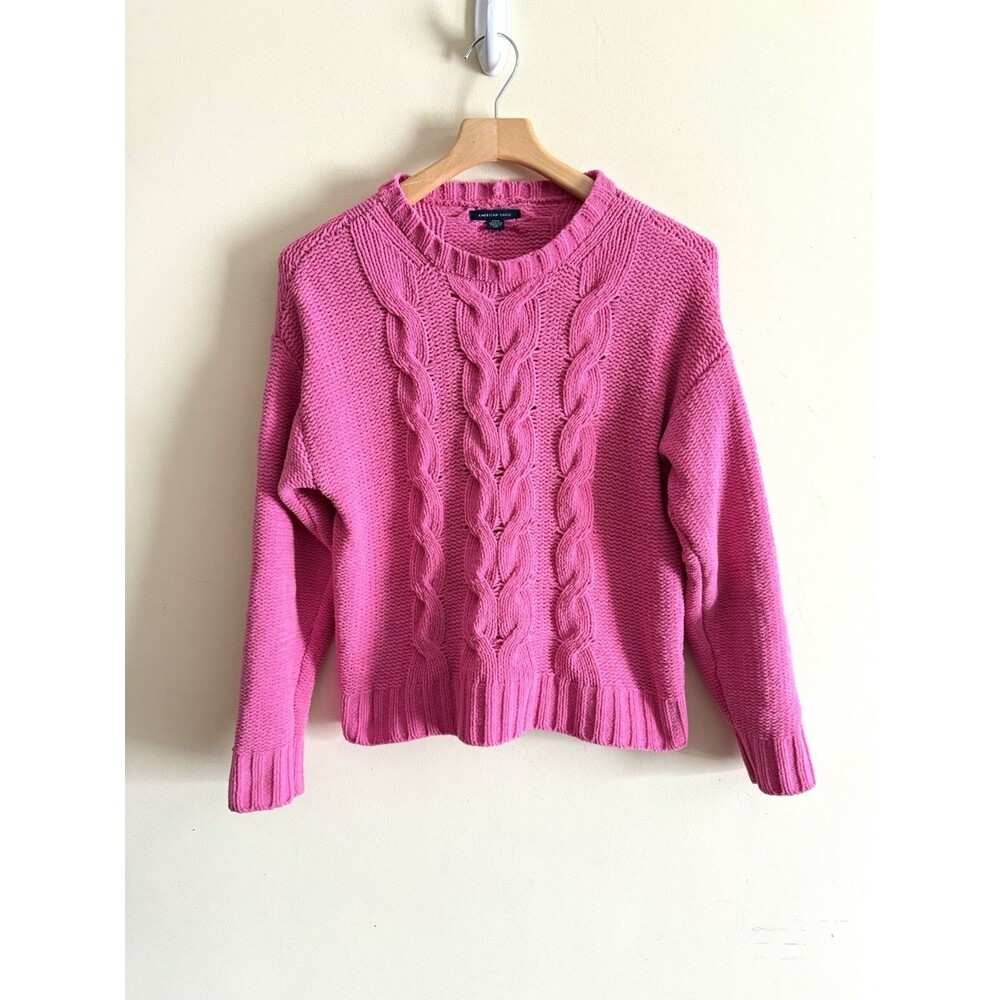 AMERICAN EAGLE Womens Small Pink‎ Cable Knit Chenille Chunky Barbiecore Sweater